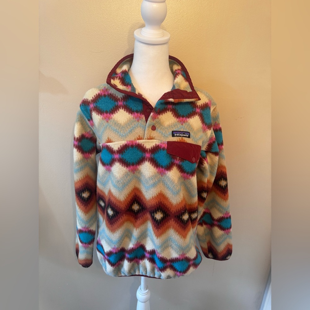 Patagonia Women's Synchilla Snap-T Fleece Pullover Aztec Timber Twist Sz Small